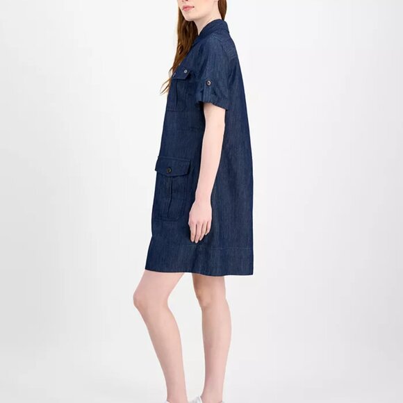 Tommy Hilfiger Utility Pocket Chambray Button-Front Minidress - Picture 5 of 8